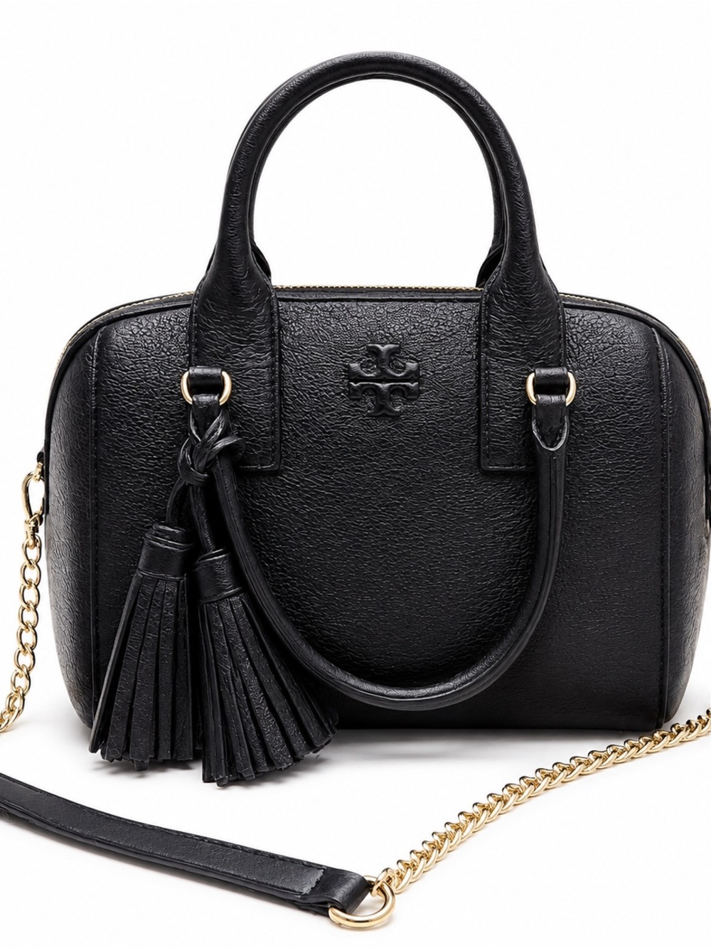 Tory Burch Thea Satchel Black Pebbled Leather
